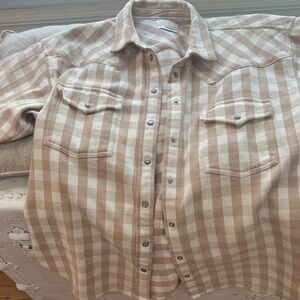 J. Crew Tan and White Plaid Casual Shirt